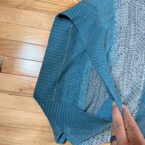 Caslon Gray Poncho Sweater Size Medium/Large Chunky Cowl Neck Teal/Gray Sweater - Picture 3 of 6